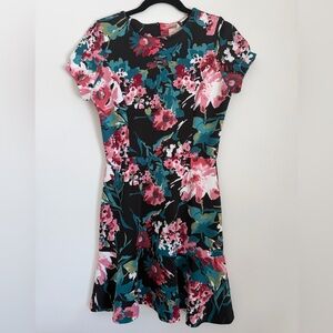 love...ady Black Floral Fit-and-Flare Mini Dress with Pink Accents